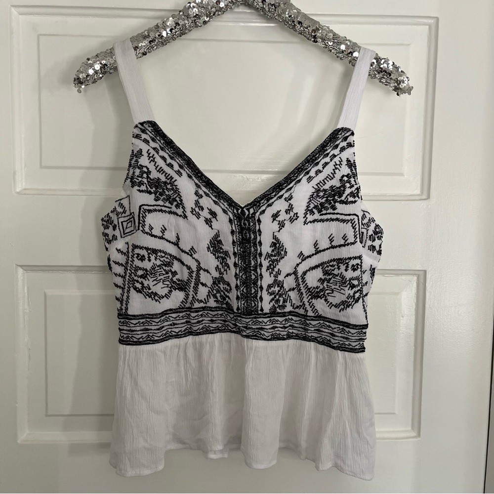 Embroidered Peplum Crop Tank
